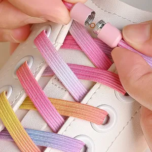 1 Pair No-Tie Locked Shoe Laces Colorful Buckle Shoelaces Pearl Light Colorful Fashion Without Ties Elastic Laces for Kids & Adult Sneakers