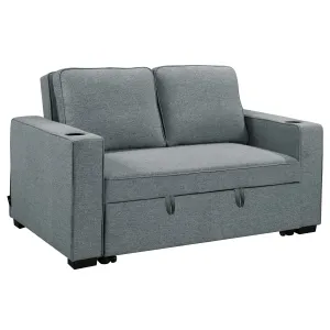 2-Seater Linen Sofa Bed, Cup Holders, Space-Saving, Dark Grey