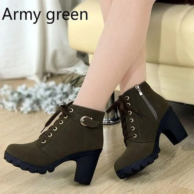 2016 New Autumn Winter Women Boots High Quality Solid Lace-up European Ladies shoes PU Leather Fashion Boots Free Shipping