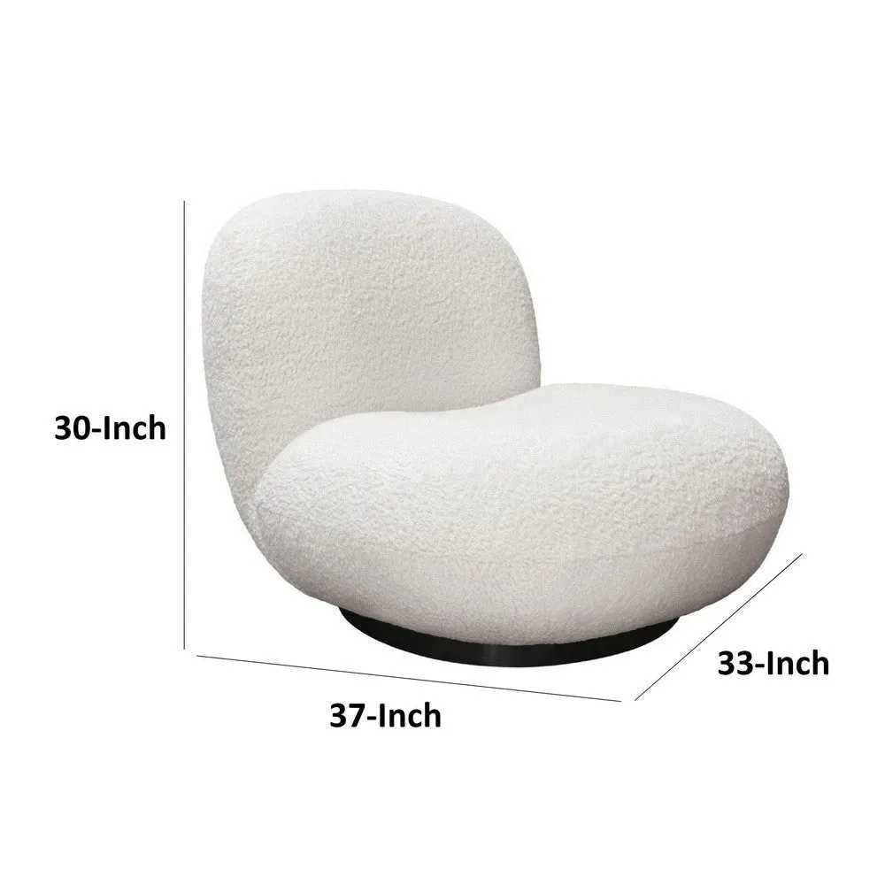 37 Inch Swivel Accent Chair with Padded Seating, White Faux Sheepskin By Casagear Home