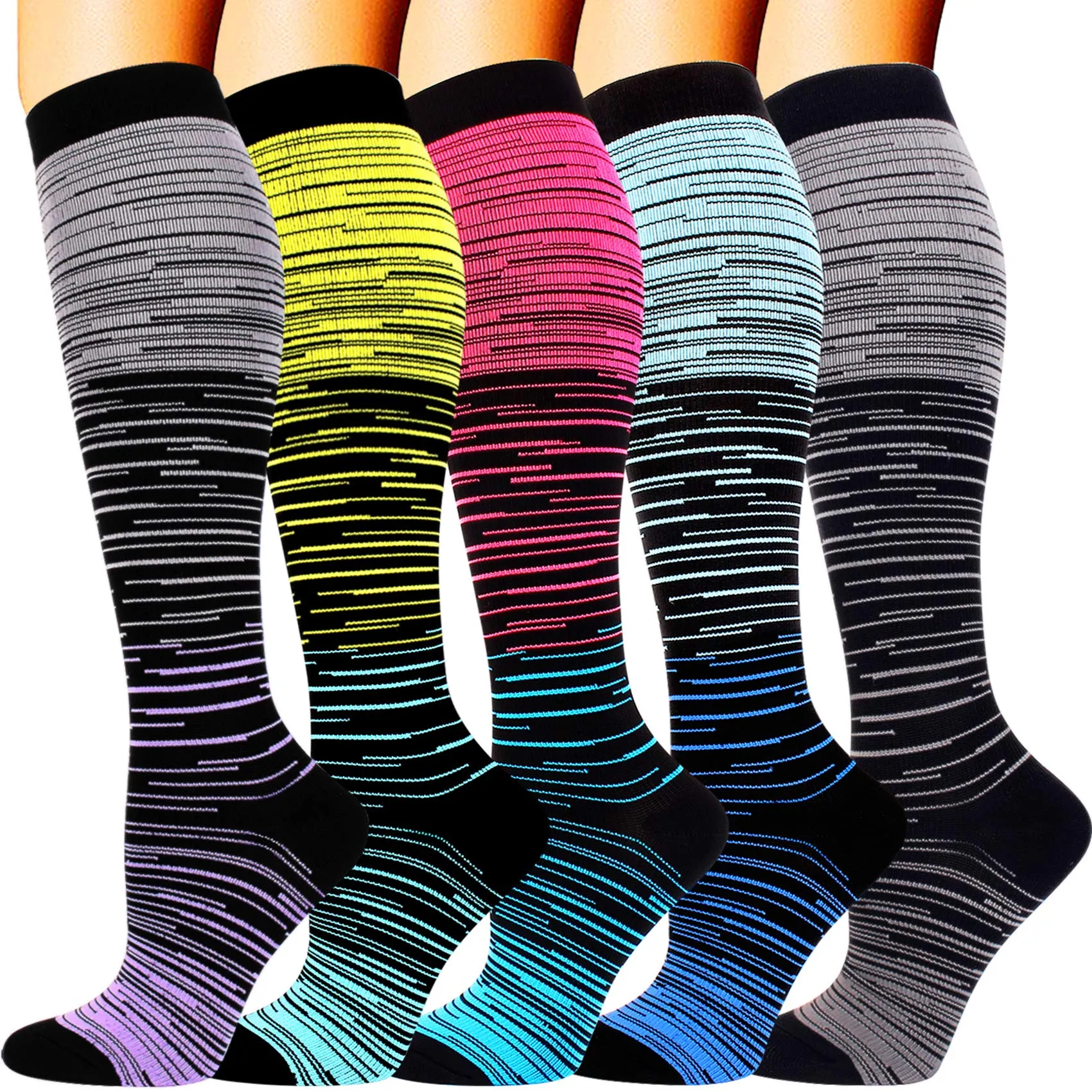 5 Pairs Compression Socks for Men Women 15-20 mmHg Medical Support for Running Nurses Flight Pregnancy Circulation Athletic Socks (Multicoloured S/M) Multicoloured S/M