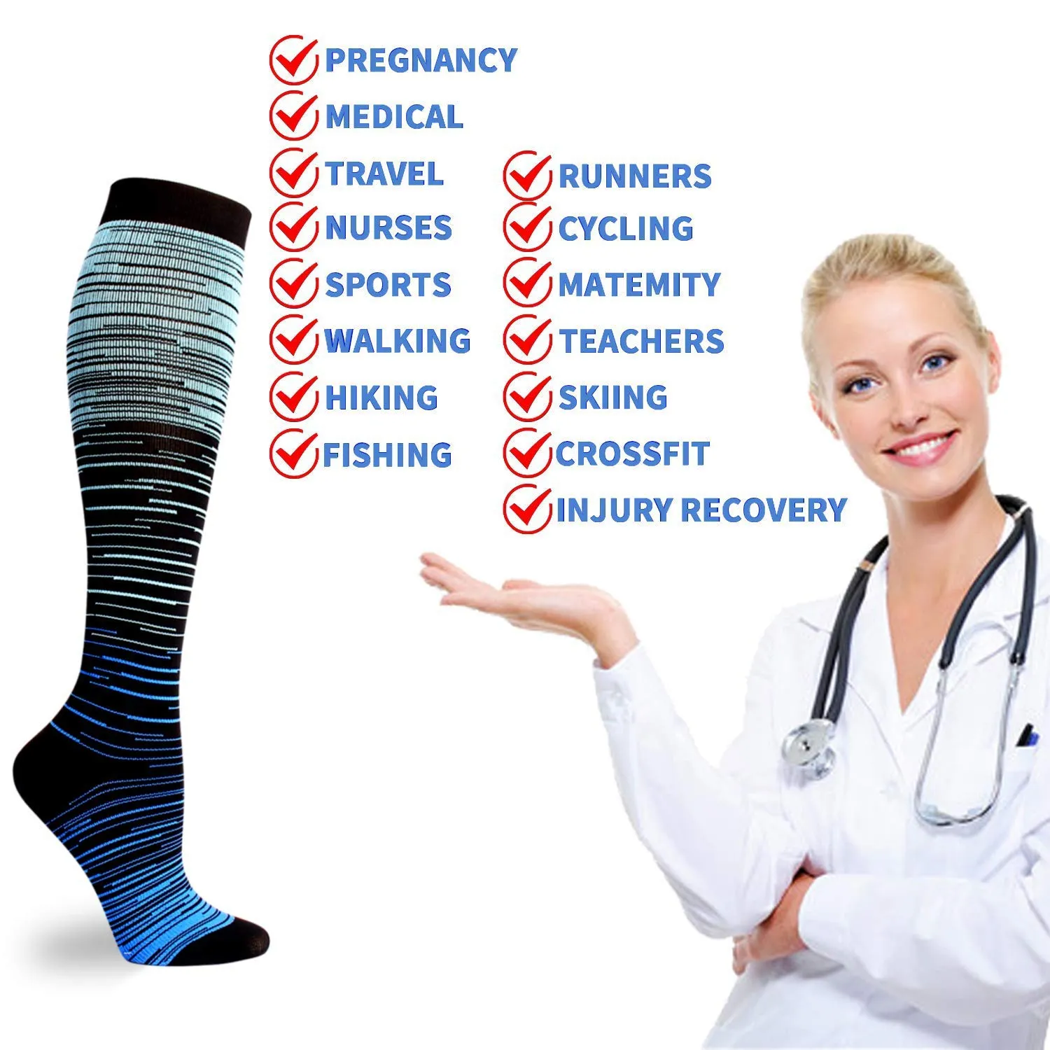 5 Pairs Compression Socks for Men Women 15-20 mmHg Medical Support for Running Nurses Flight Pregnancy Circulation Athletic Socks (Multicoloured S/M) Multicoloured S/M