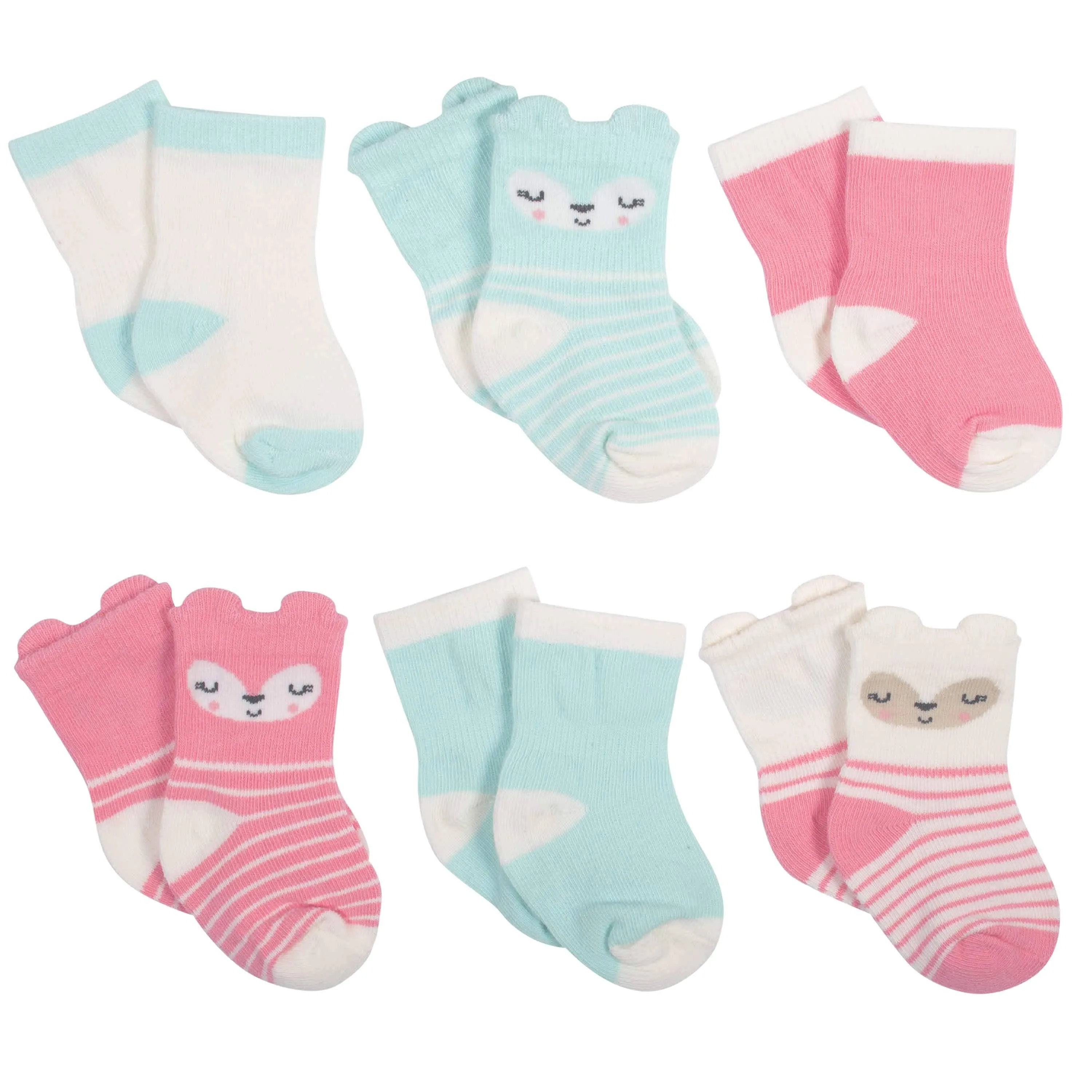 6-Pack Baby Girls Fox Jersey Crew Wiggle-Proof™ Socks