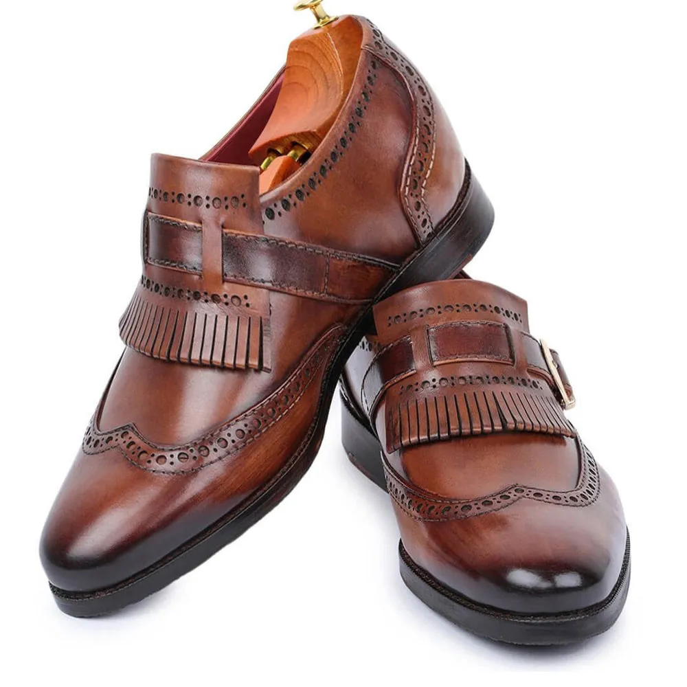 7 CM / 2.76 Inches CMR CHAMARIPA Dress Elevator Shoes For Men - Wingtip Brogue Kiltie Monk Strap - Brown