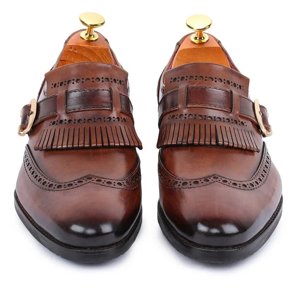 7 CM / 2.76 Inches CMR CHAMARIPA Dress Elevator Shoes For Men - Wingtip Brogue Kiltie Monk Strap - Brown