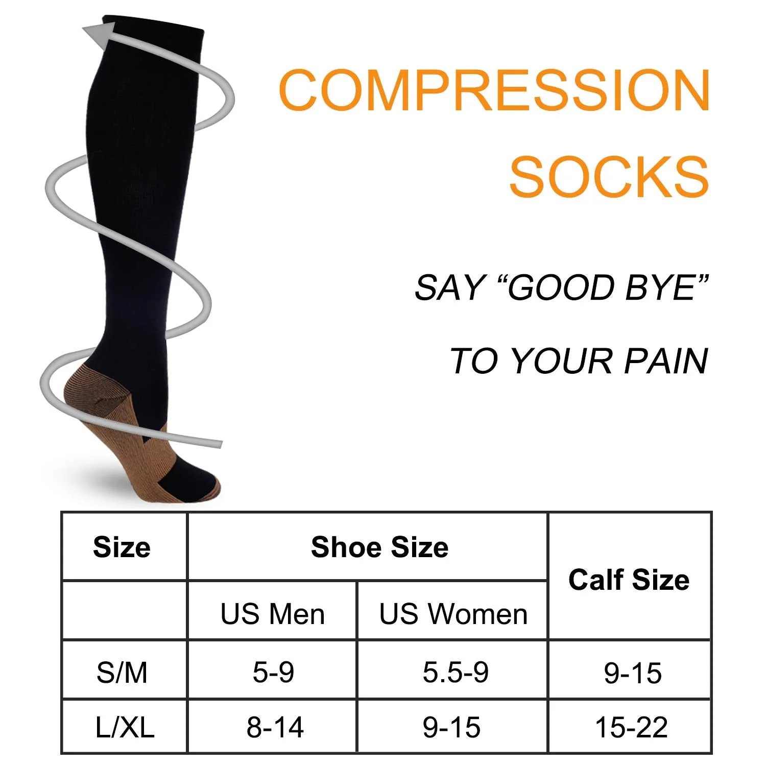 7 Pairs Copper Compression Socks for Men Women 20-30 mmHg Knee High Stockings Black Large/X-Large (7 Pair)