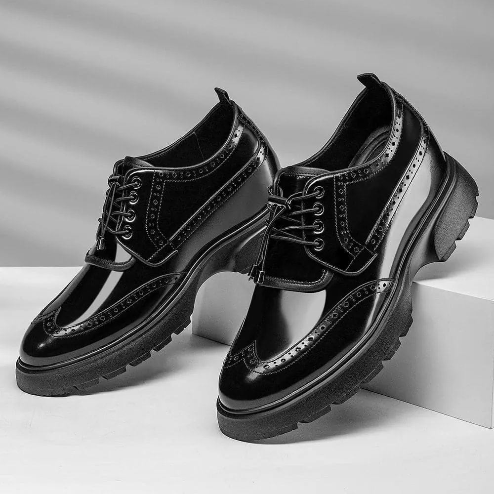 7CM / 2.76 Inches CMR CHAMARIPA Elevate Your Style with Height Increasing Black Brogue Shoes for Men