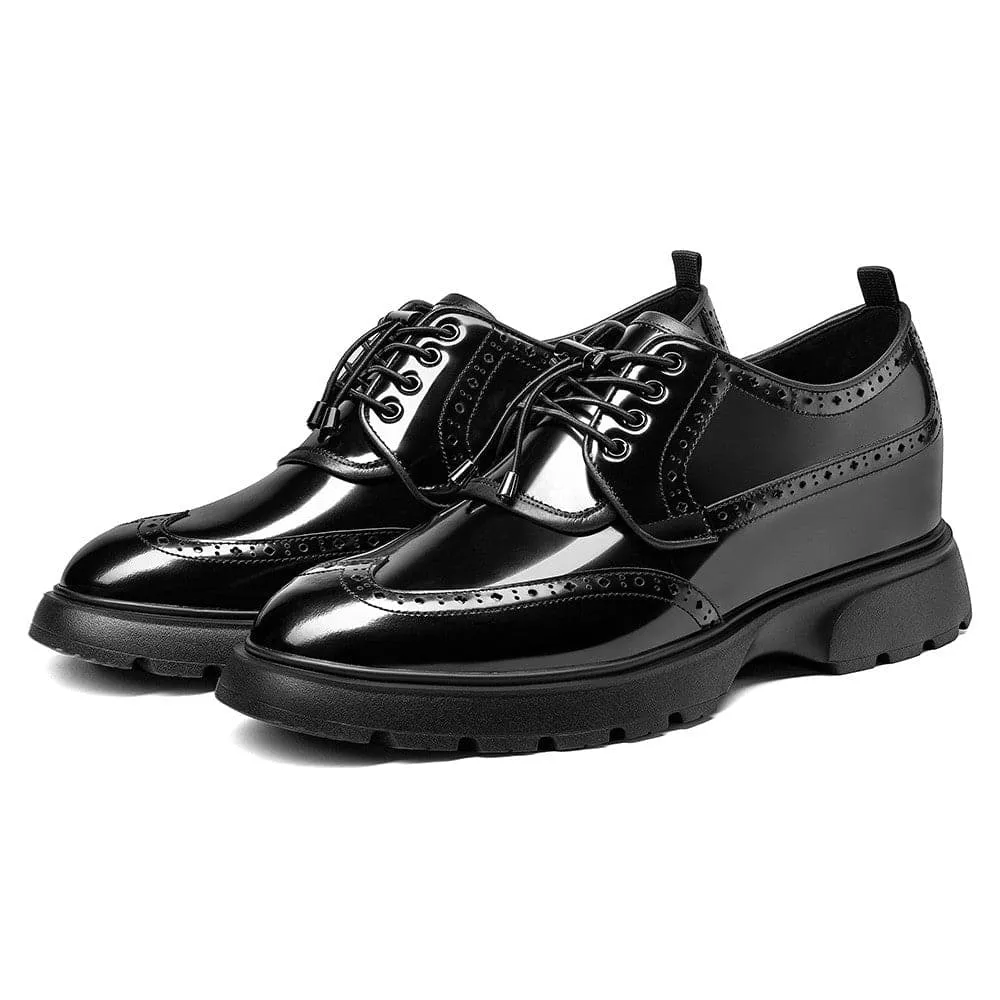 7CM / 2.76 Inches CMR CHAMARIPA Elevate Your Style with Height Increasing Black Brogue Shoes for Men