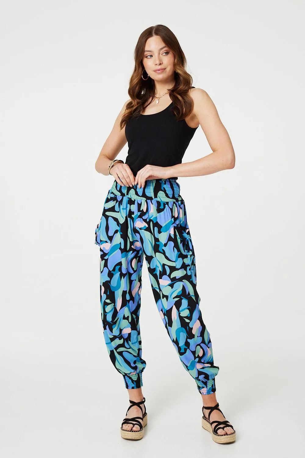 Abstract Print High Waist Harem Pants