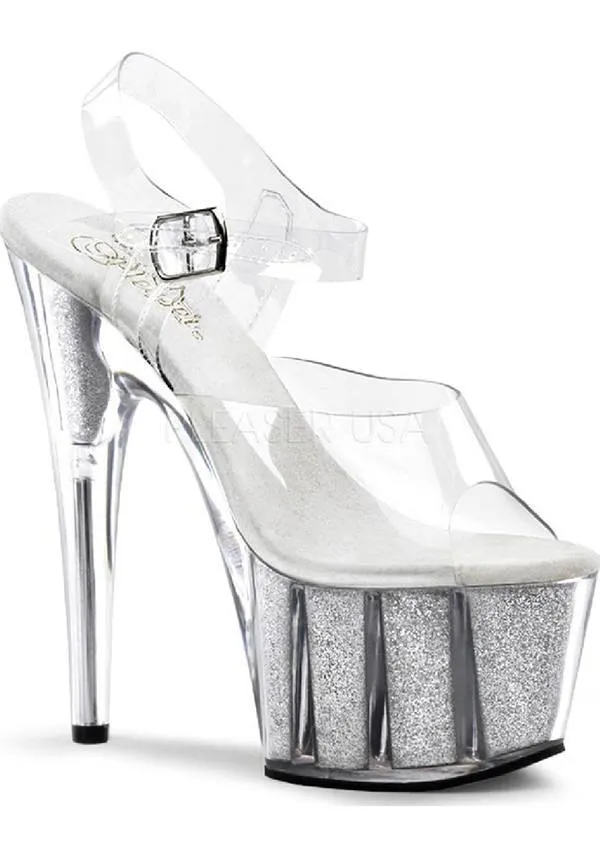 ADORE-708G [Clear/Silver Glitter] | PLATFORM HEELS [PREORDER]