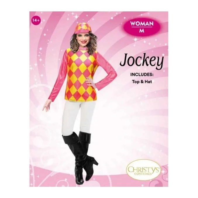 Adult Woman Pink And Yellow Jockey Costume