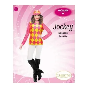 Adult Woman Pink And Yellow Jockey Costume