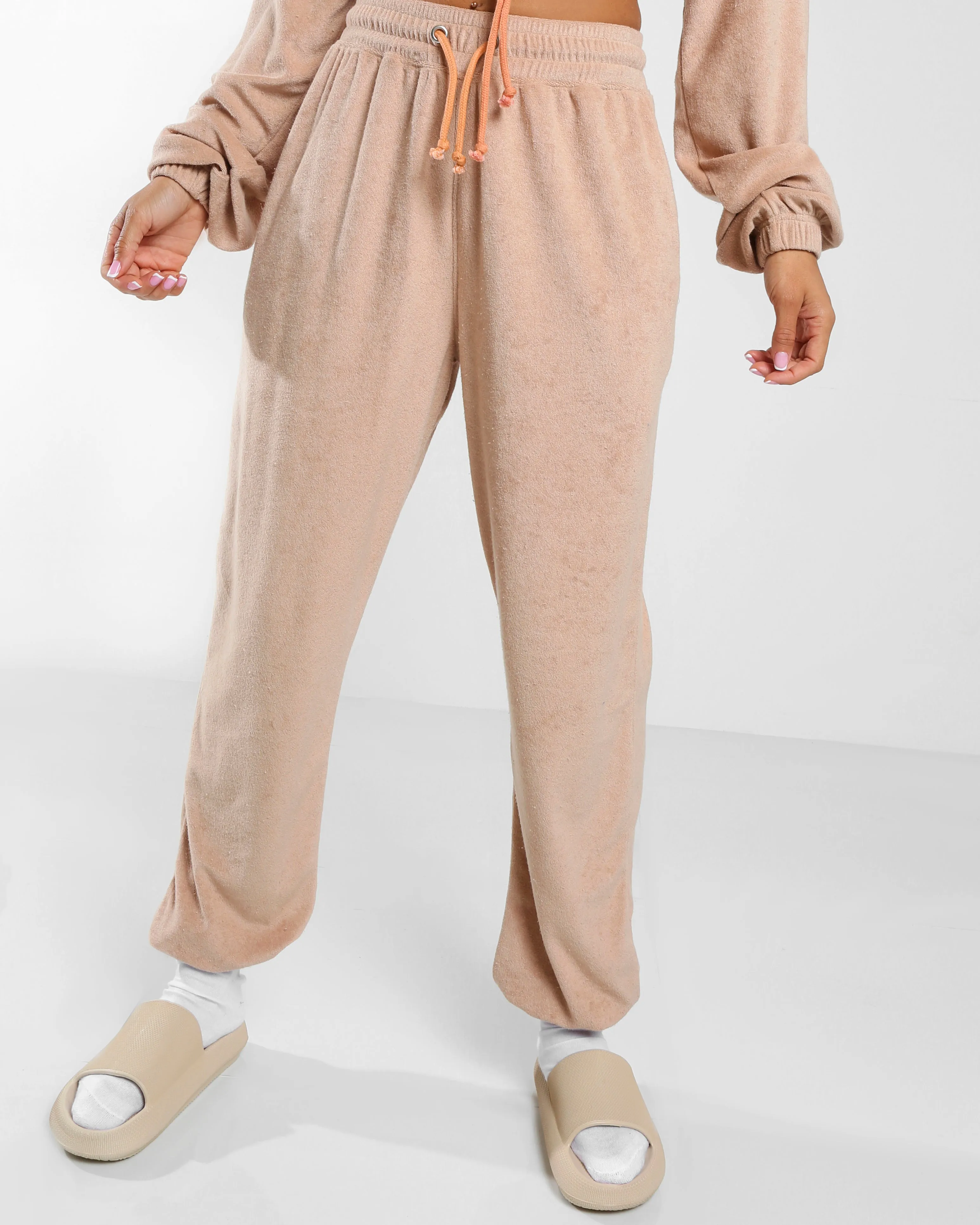 Amber x Public Desire super soft towelling jogger co-ord beige