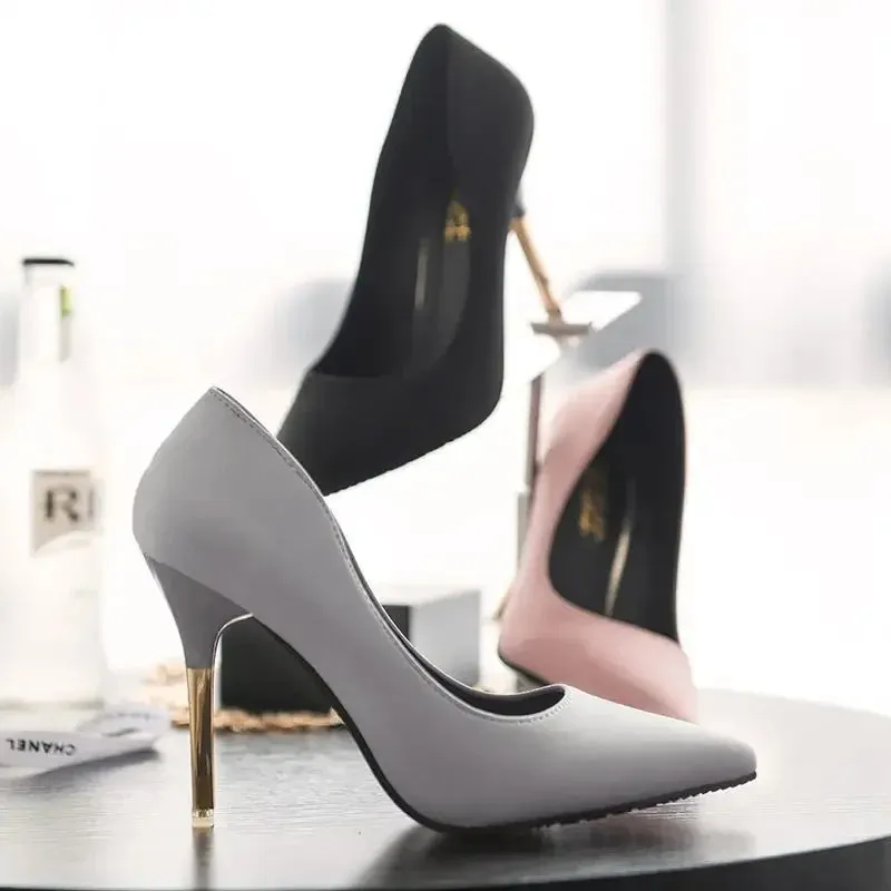 Amozae-New 2019 Black Velvet Pointed-toe High-heeled Shoes 10cm Sexy Versatile Autumn Trendy Flats Women's Fine-heeled Shoes