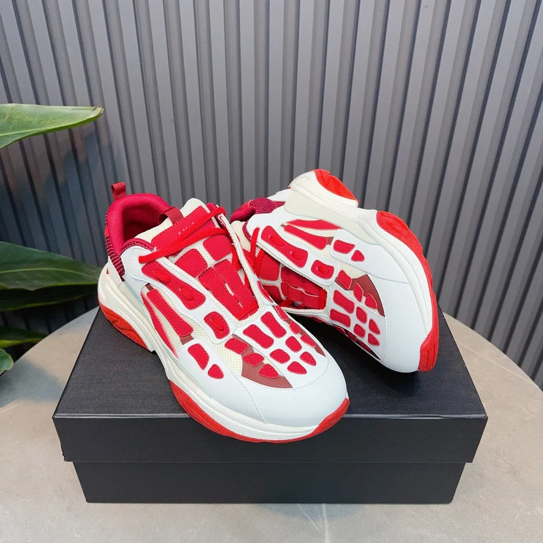 AMR Red and White Bone Runner Sneakers-050