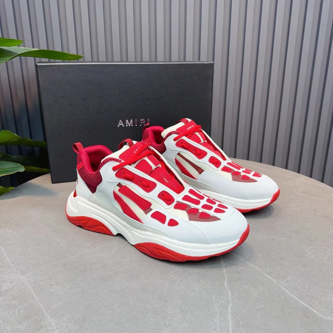 AMR Red and White Bone Runner Sneakers-050