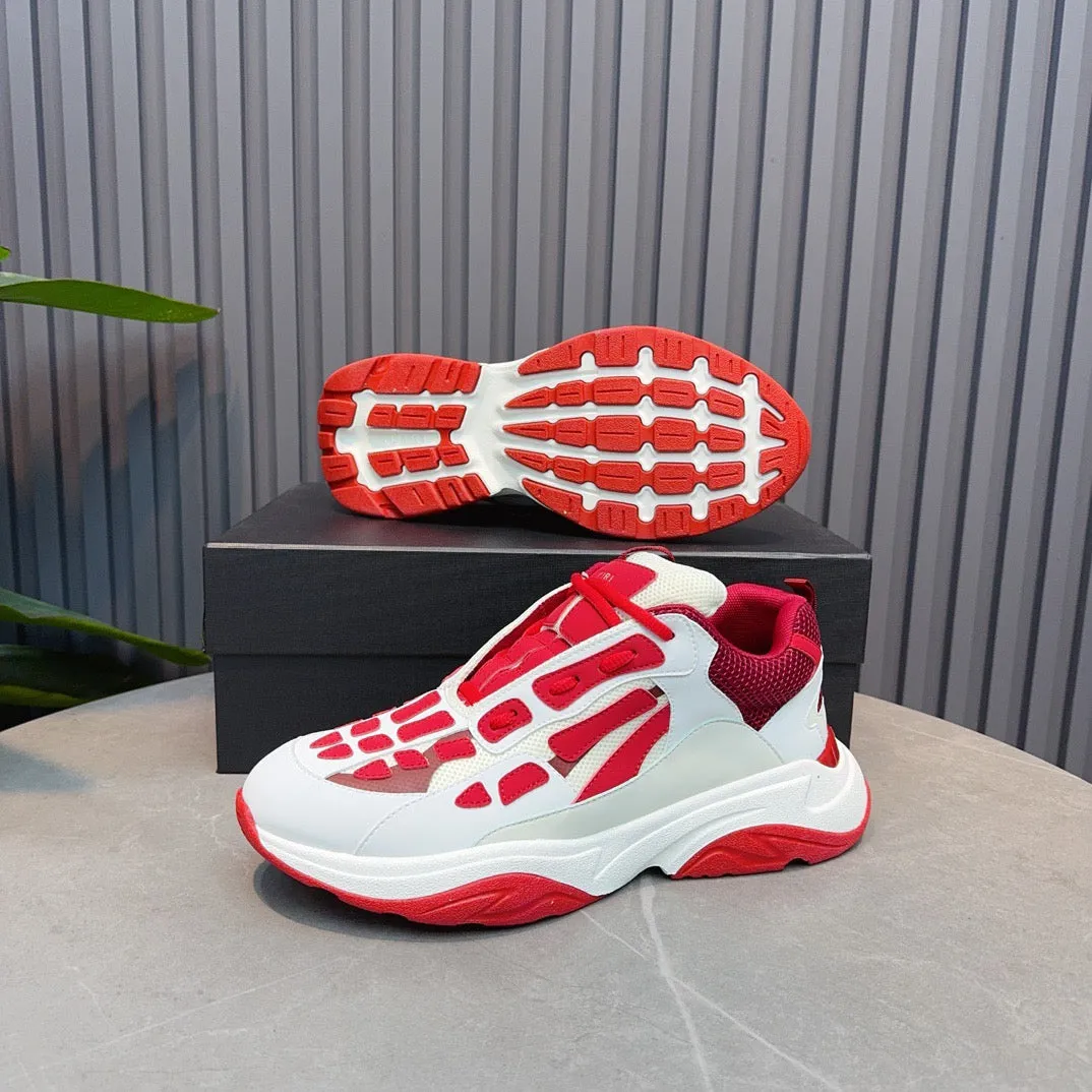 AMR Red and White Bone Runner Sneakers-050