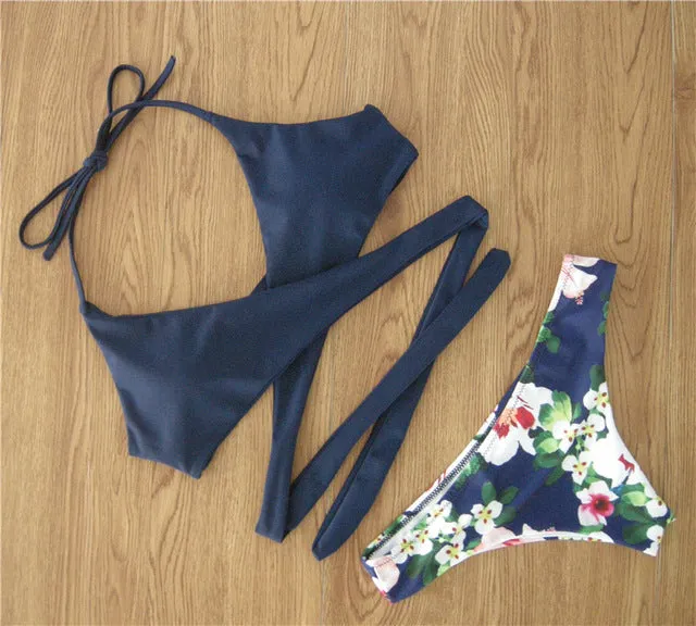 Ariel Sarah Brand Bikini 2017 Bandage Bikinis Set Push Up Swimwear Women Swimsuit Sexy Floral Bathing Suit Women Biquin Q182