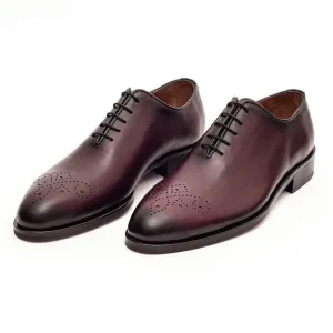 Ariston Mens Solid Burgundy Whole Cut Oxford Leather Dress Shoes