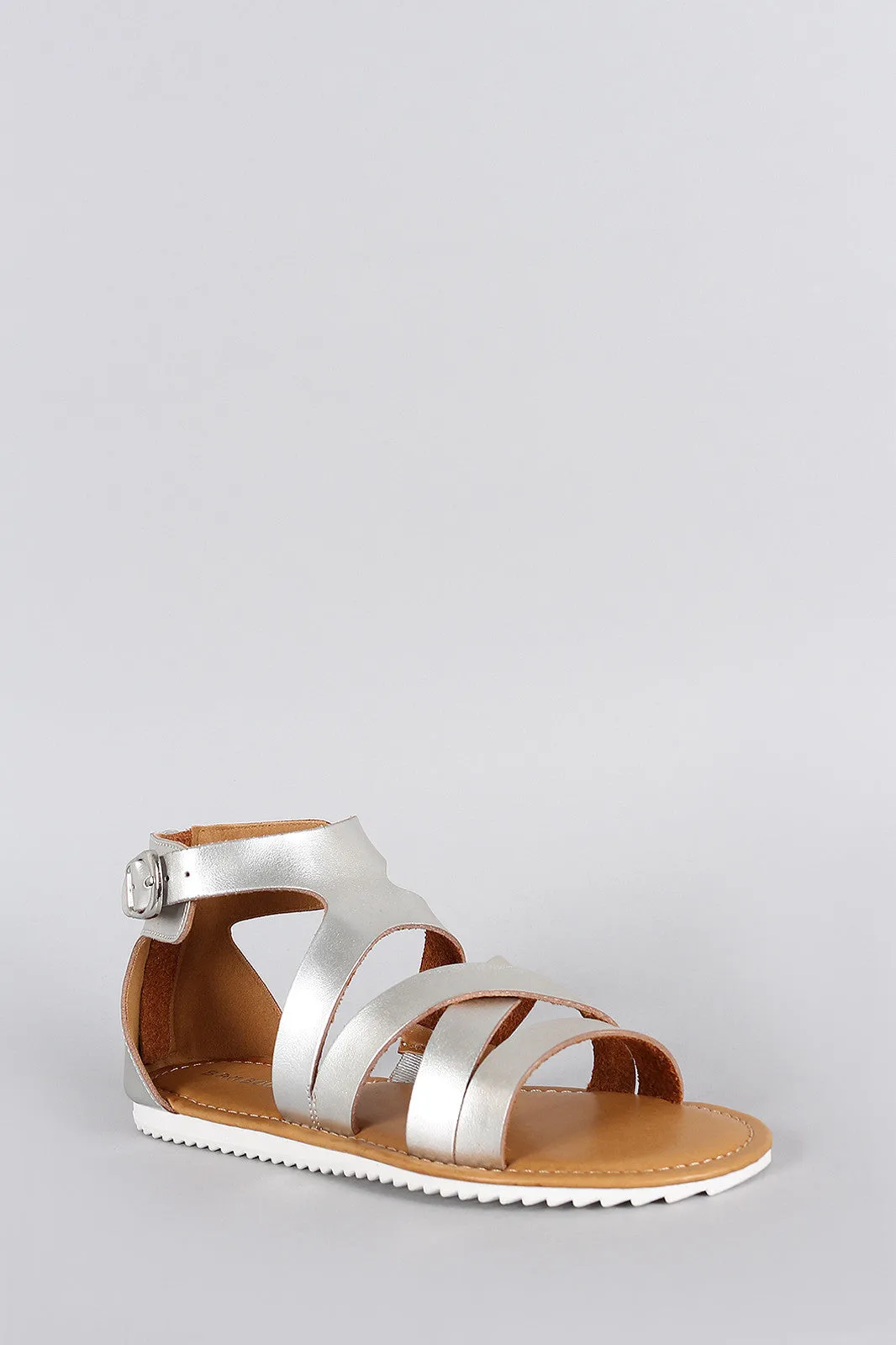 Bamboo Metallic Lug Sole Gladiator Flat Sandal