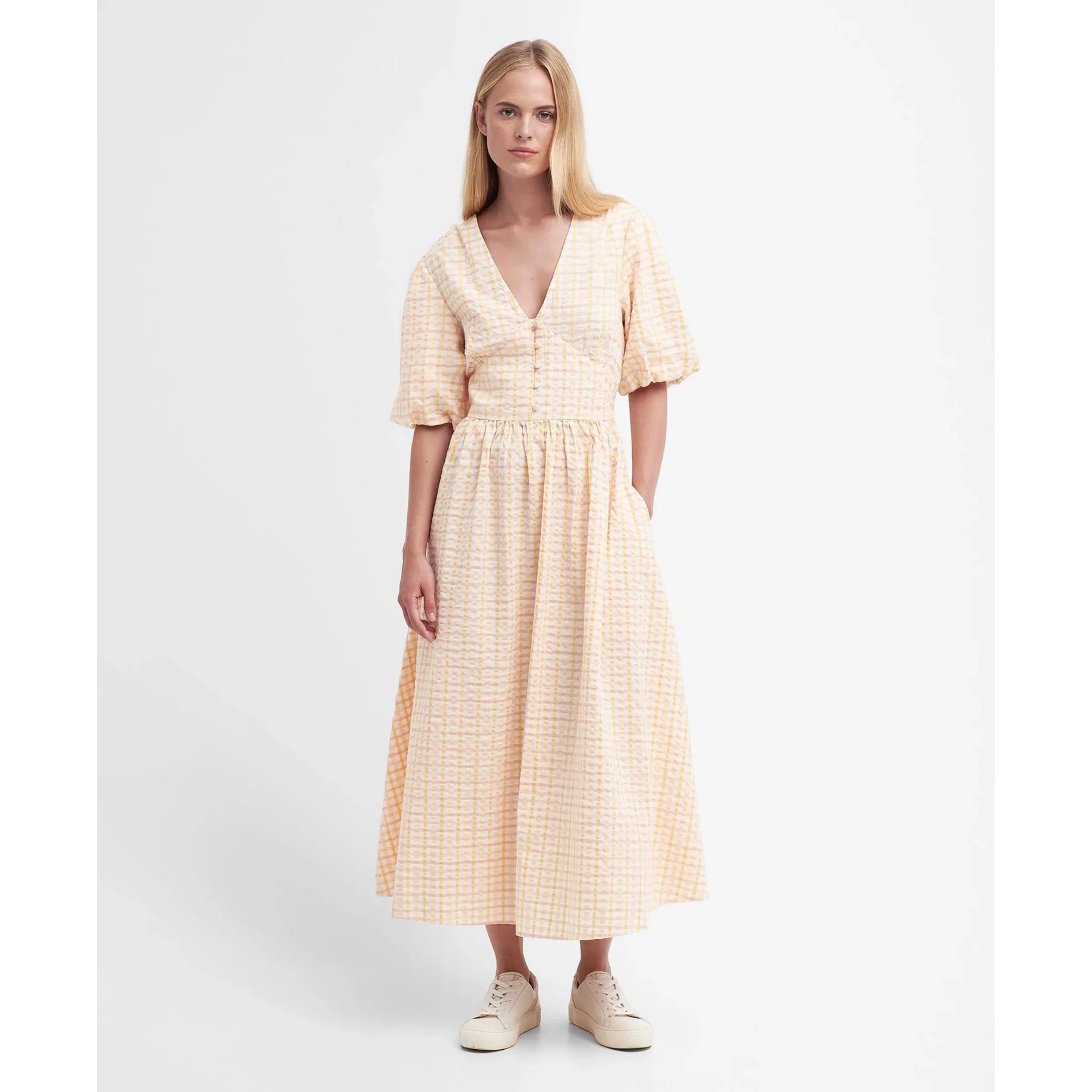 Barbour Belmont Maxi Dress Mallow Pink Check LDR0789PI31