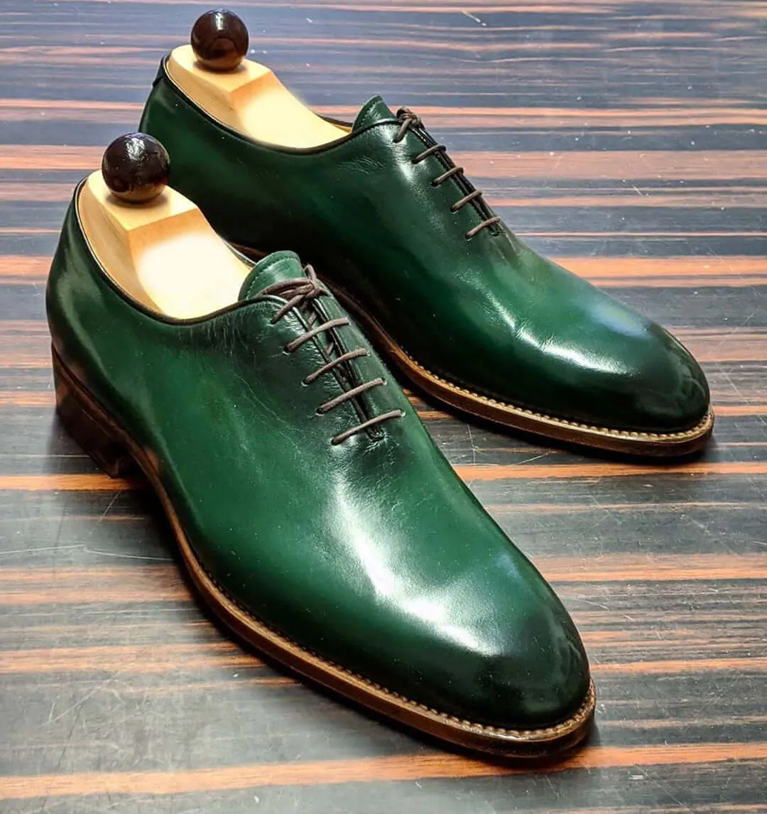 Bespoke Green Leather Lace Up Shoes for Men's