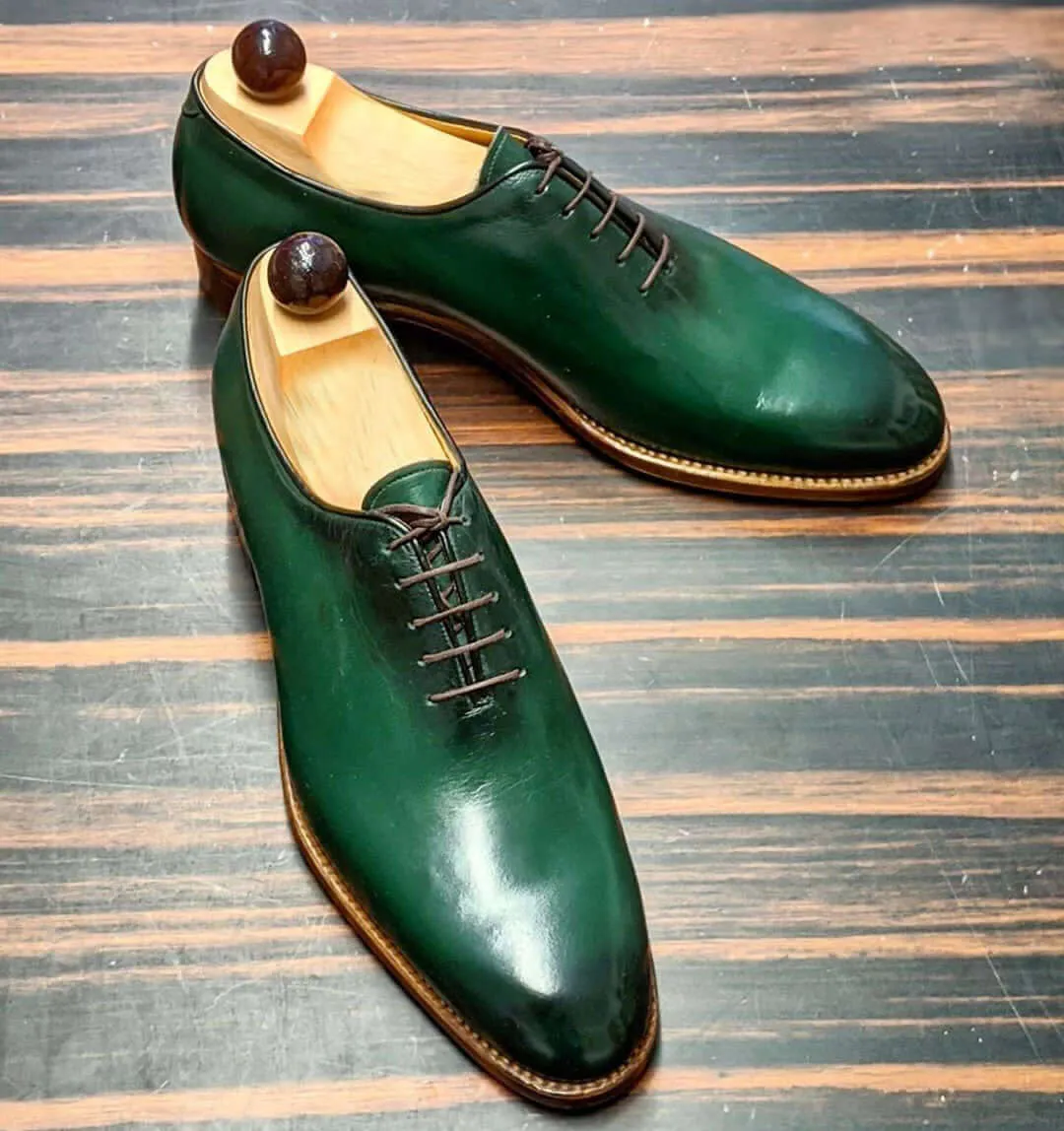 Bespoke Green Leather Lace Up Shoes for Men's