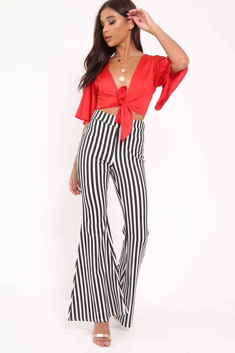 Black And White Stripe Flared Trousers - Chessa