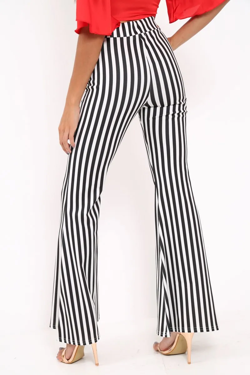 Black And White Stripe Flared Trousers - Chessa