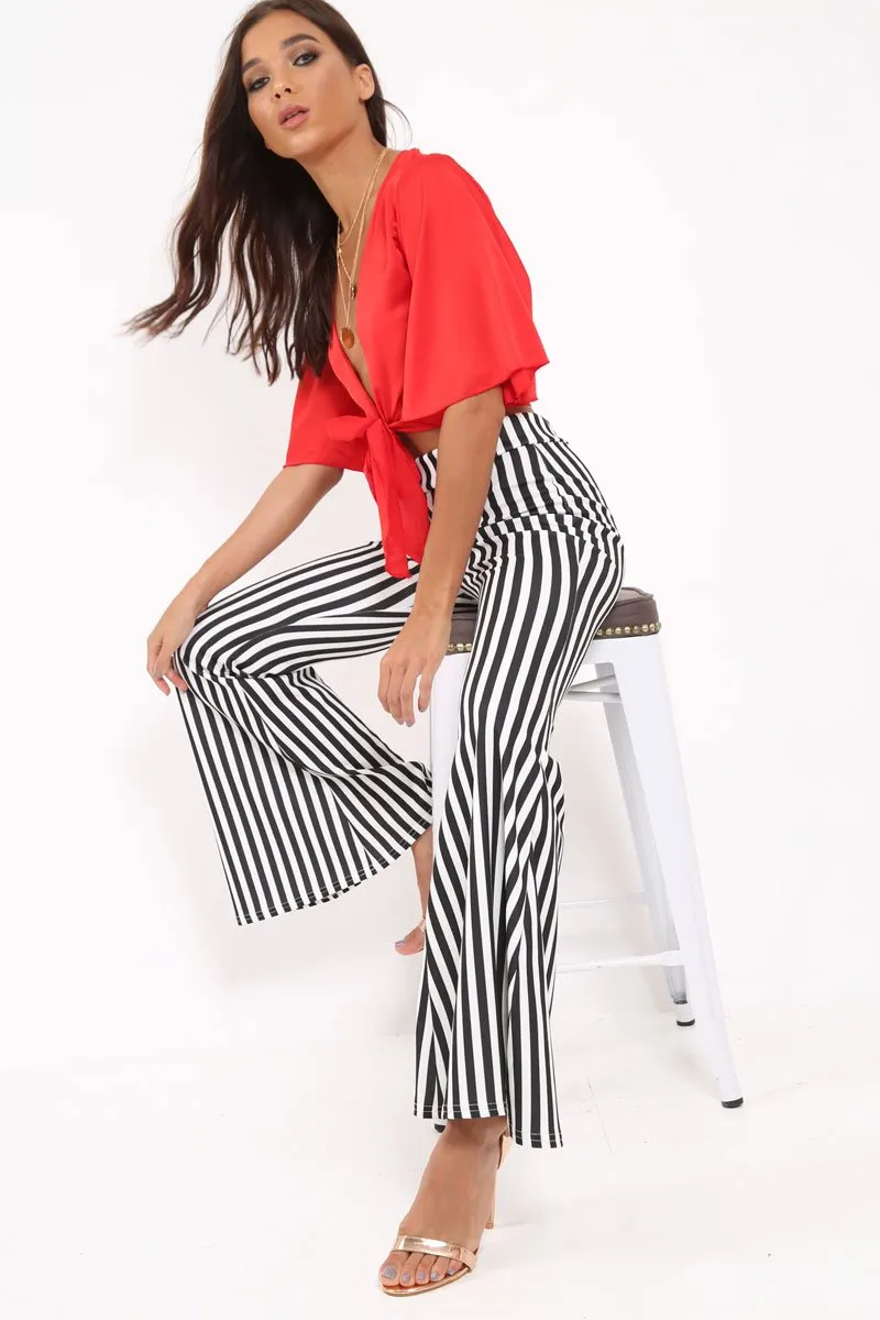 Black And White Stripe Flared Trousers - Chessa