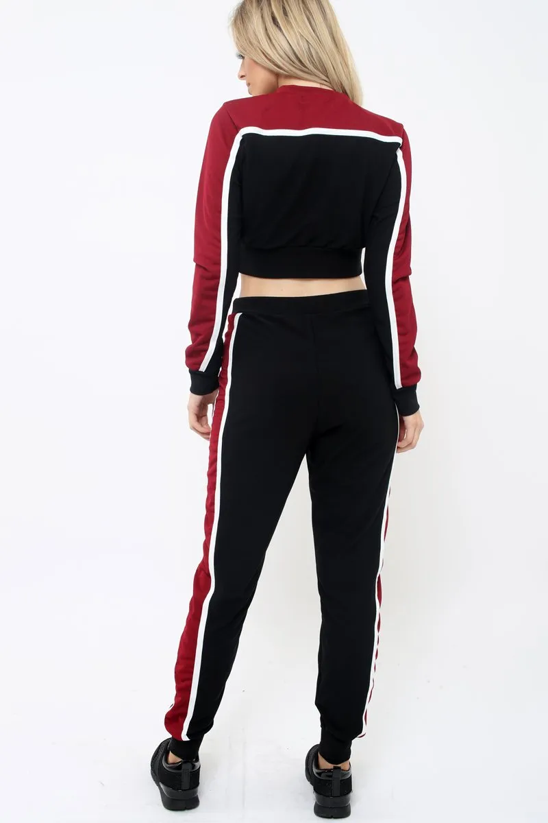 Black And Wine Colour Block Tracksuit - Adryanna