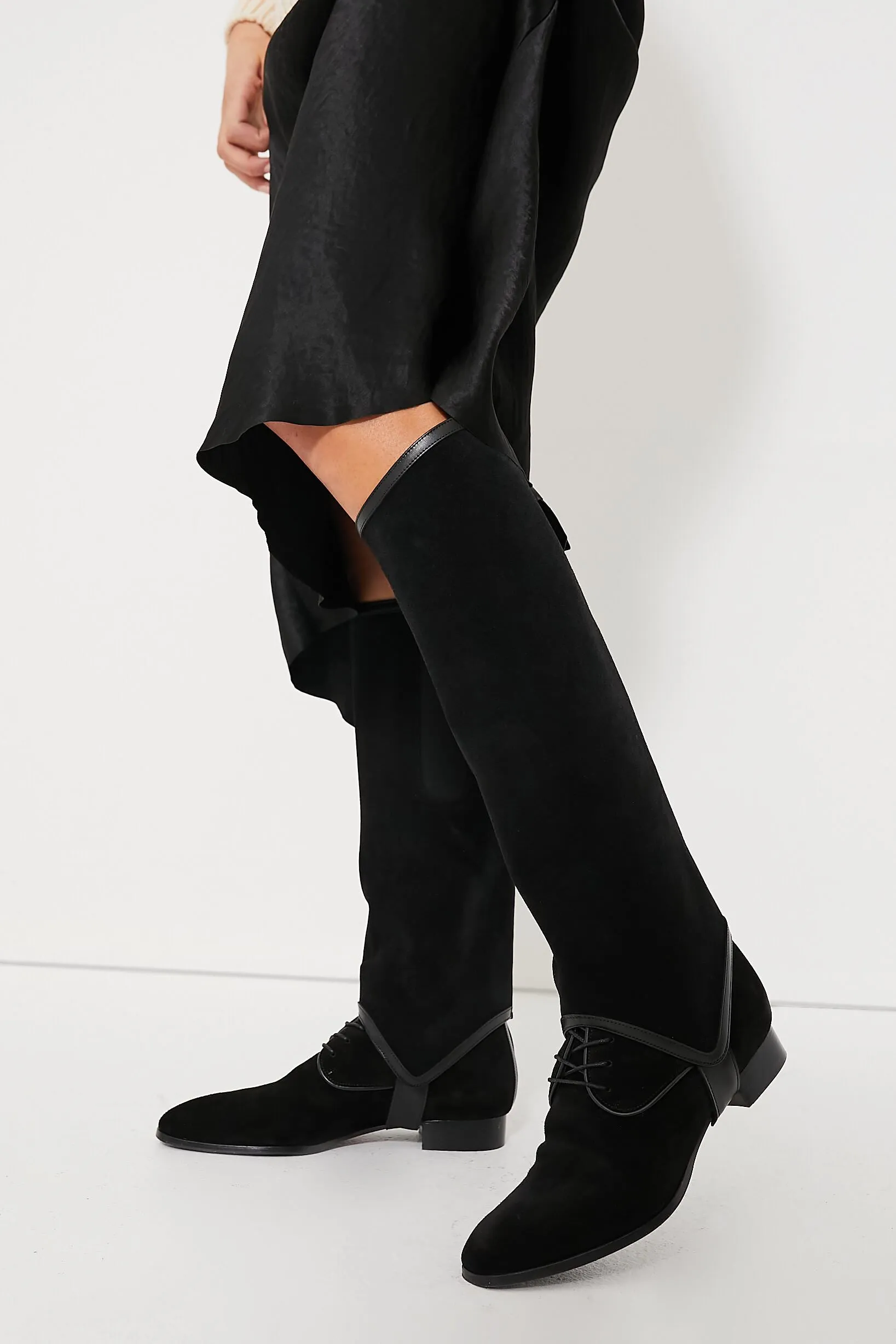 Black Crosta Leather & Black Calf Leather Long Gaiter