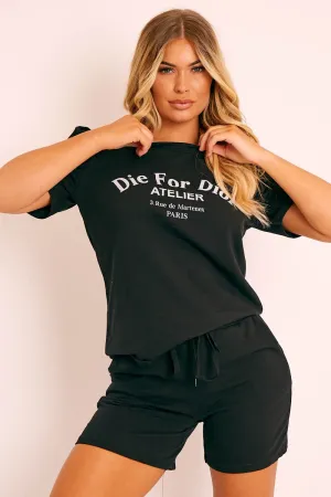 Black Die For Dior T-shirt and Shorts Loungewear Co-ord - Kaelie