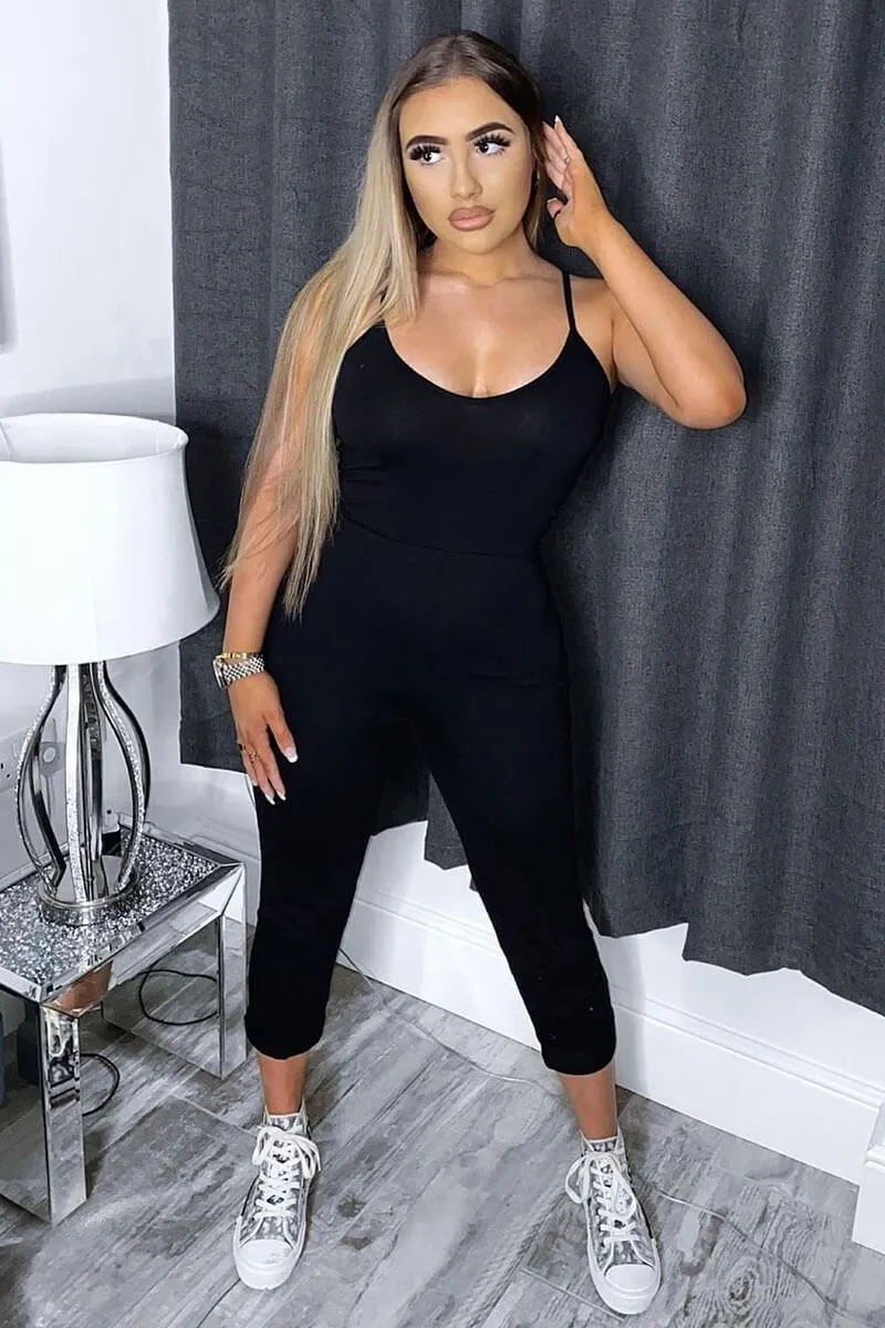 Black Jersey Scoop Neck Jumpsuit - Kadia