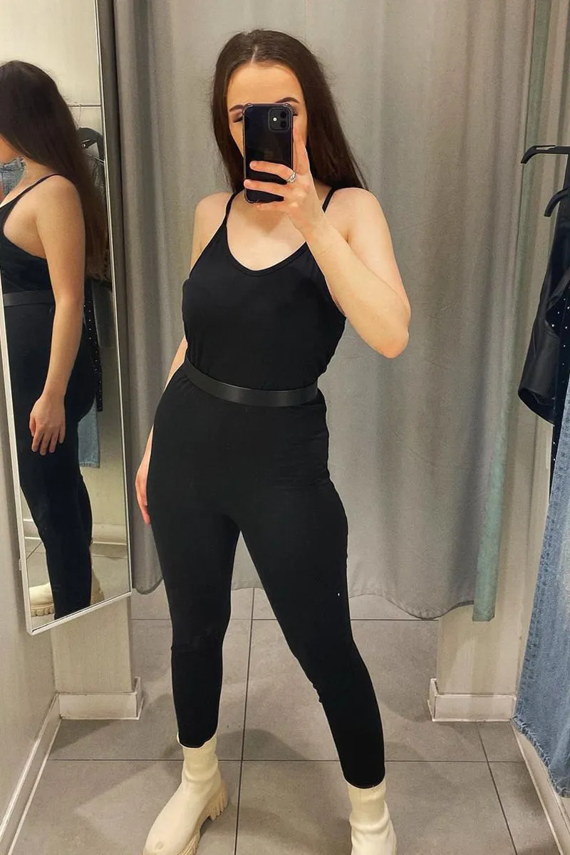 Black Jersey Scoop Neck Jumpsuit - Kadia