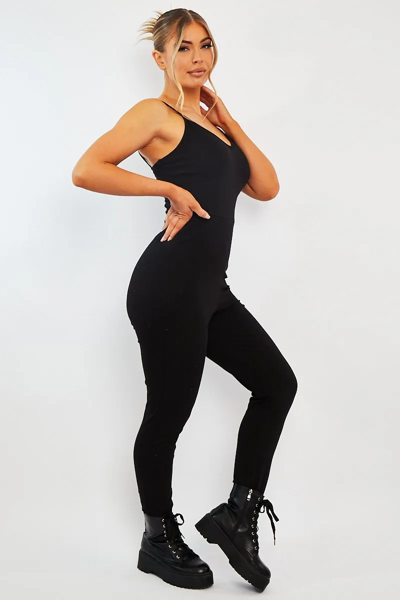 Black Jersey Scoop Neck Jumpsuit - Kadia