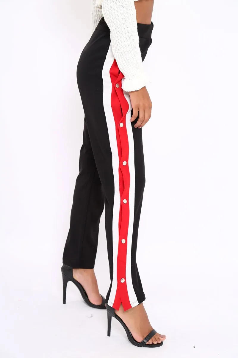 Black Popper Tailored Trousers with Red and White Stripe - Simona