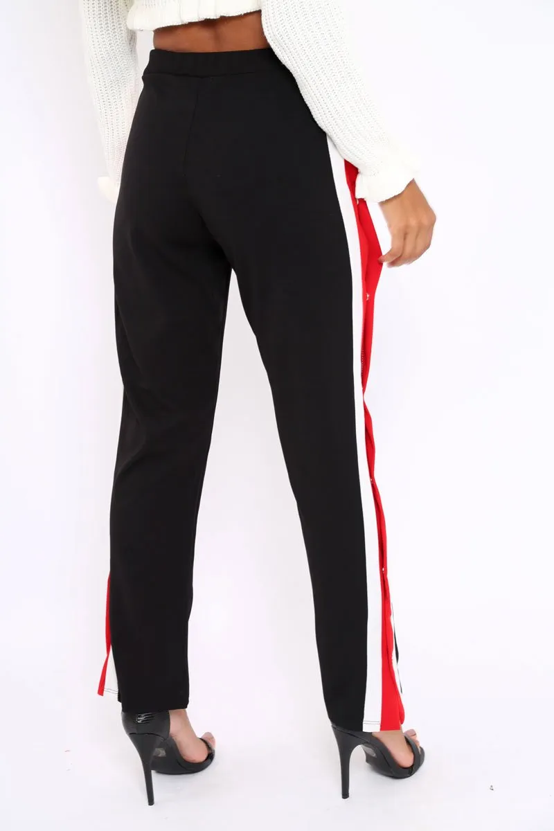 Black Popper Tailored Trousers with Red and White Stripe - Simona