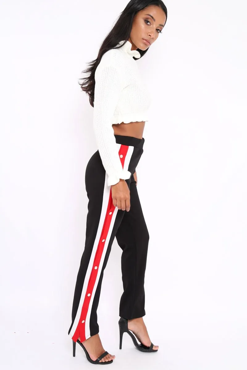 Black Popper Tailored Trousers with Red and White Stripe - Simona