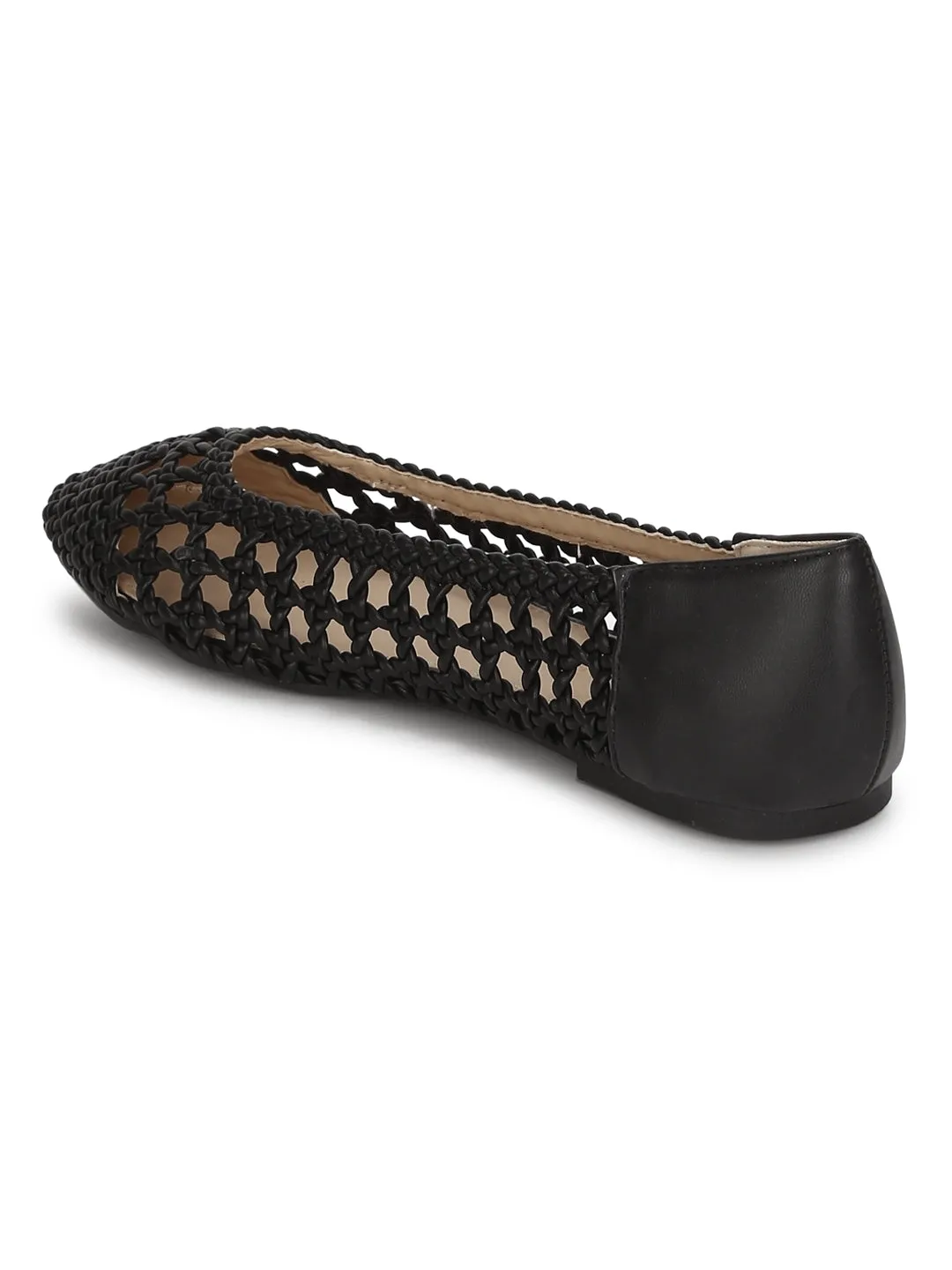 Black Pu Weave Flats