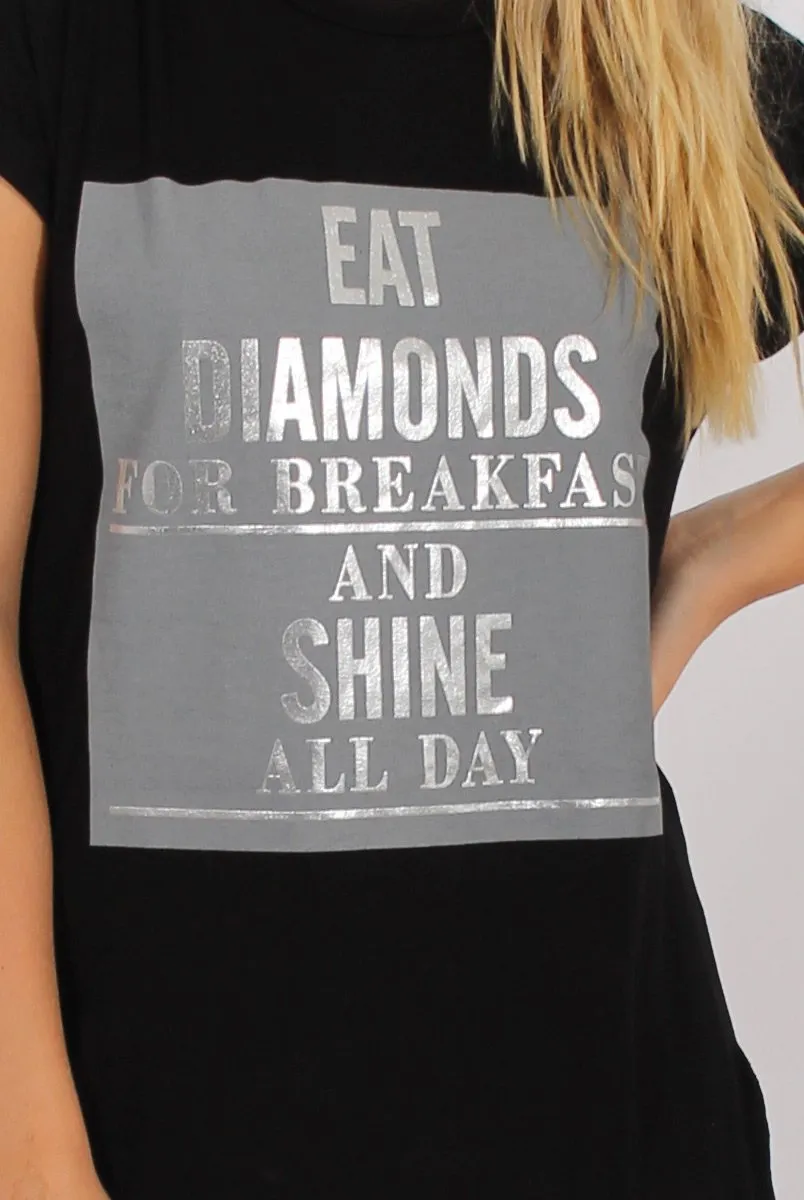 Black Short Sleeved Slogan Top - Gillian