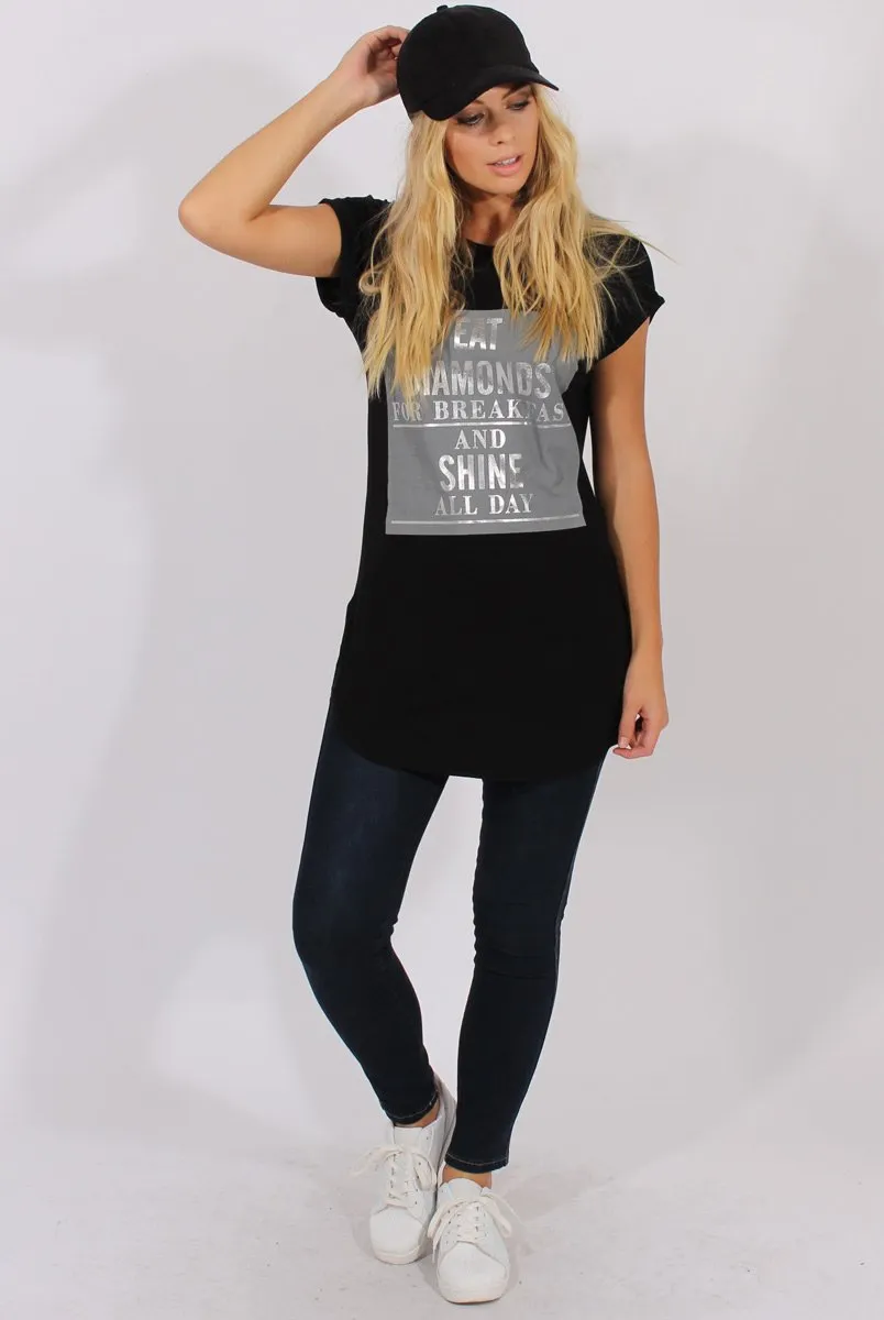 Black Short Sleeved Slogan Top - Gillian