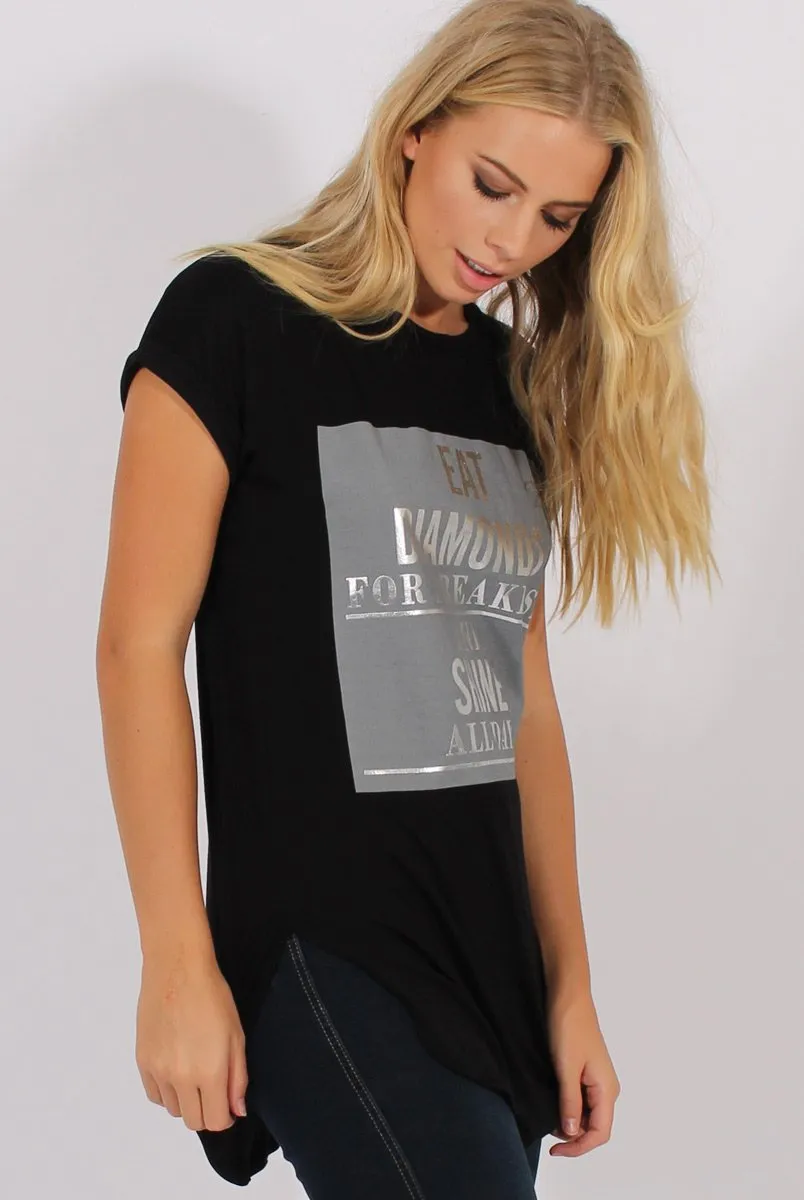 Black Short Sleeved Slogan Top - Gillian