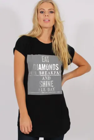 Black Short Sleeved Slogan Top - Gillian