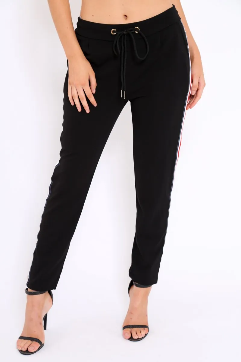 Black Trousers with Red and White Side Stripe - Savanna