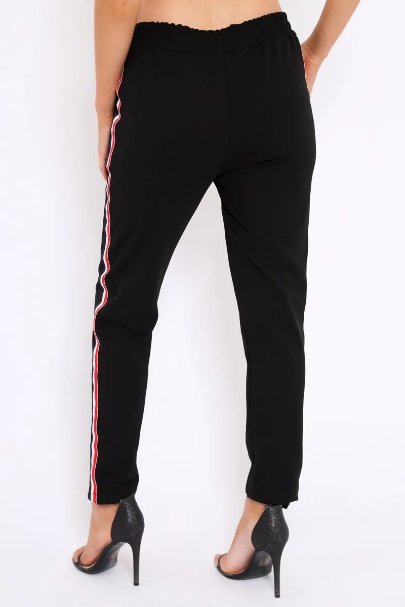 Black Trousers with Red and White Side Stripe - Savanna