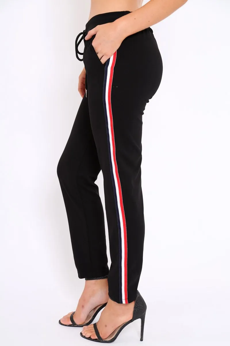 Black Trousers with Red and White Side Stripe - Savanna