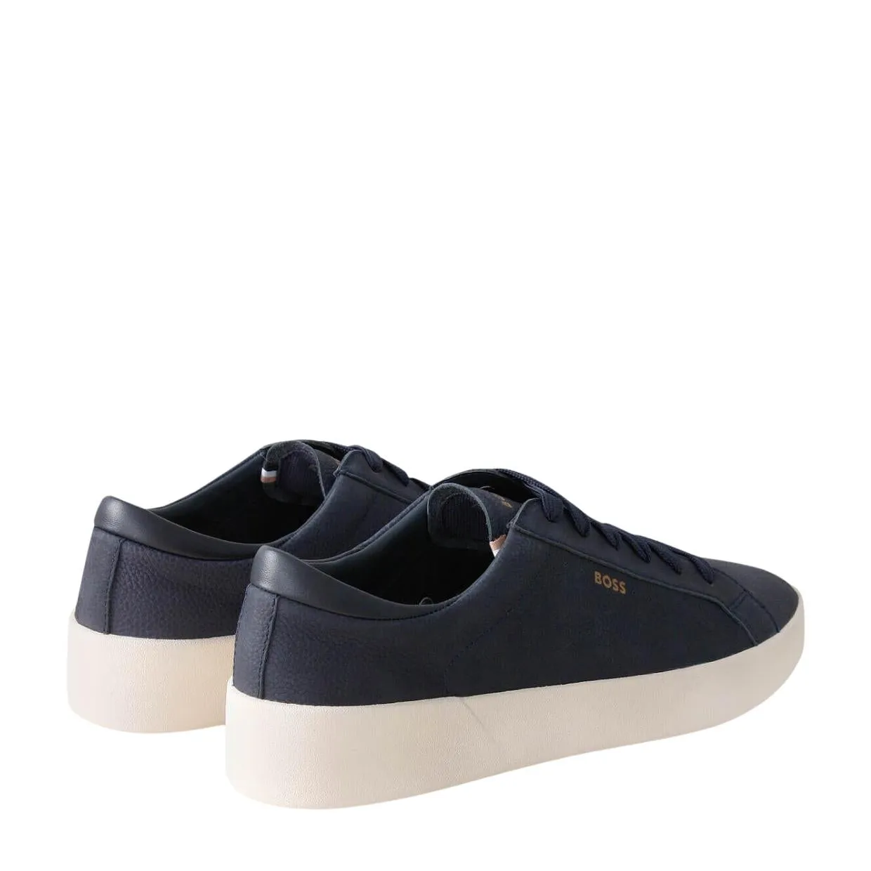 BOSS Belwar Gold Logo Tumbled Leather Dark Blue Trainers