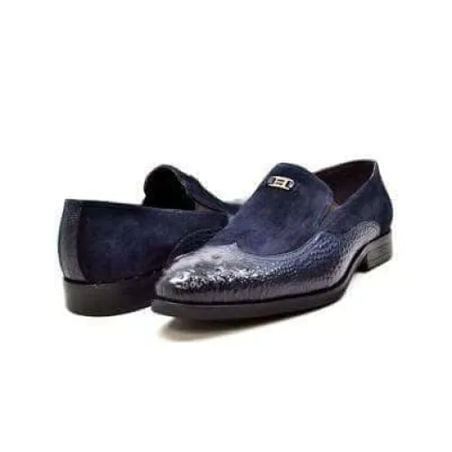 British Walkers Shiraz Men's Navy Blue Crocodile Leather and Suede Loafers