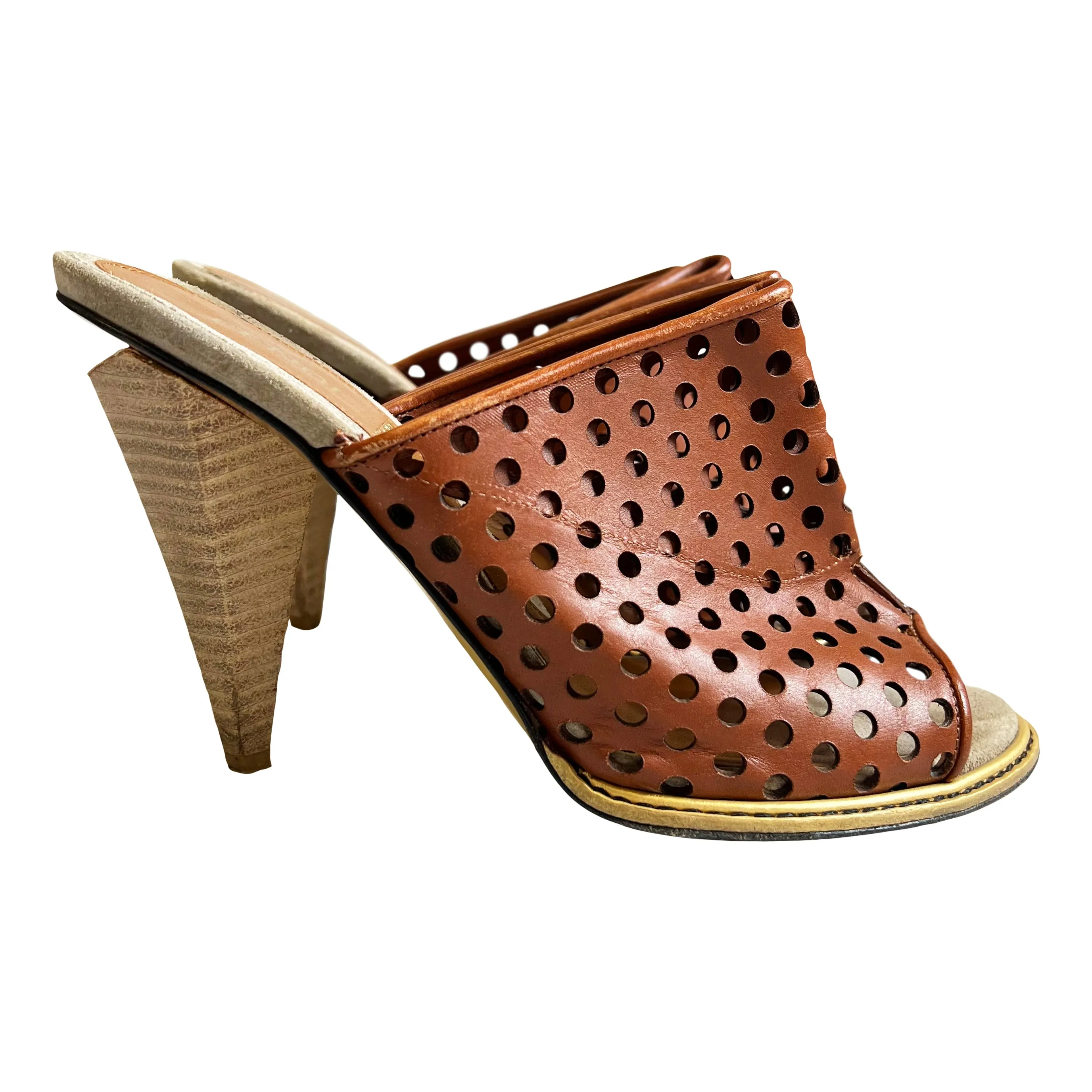 Brown Perforated Heeled Mules 36.5